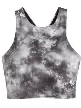 Athleta black tie dye conscious crop top tank size medium athleisure athletic